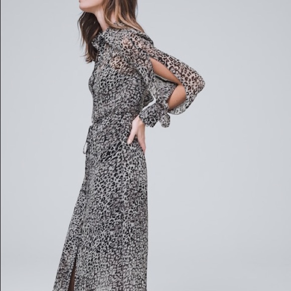 Leopard print dress w/ black slip, split sleeves